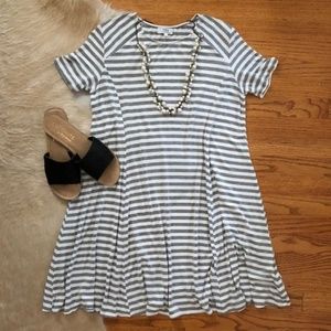 Gray and White Striped Piko Dress - Size Large